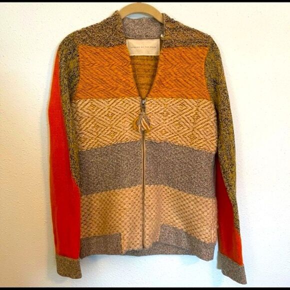 Change Of The Moon Multi Striped Colorblock Lambswool Knit Tassel Zip Sweater - Picture 1 of 10